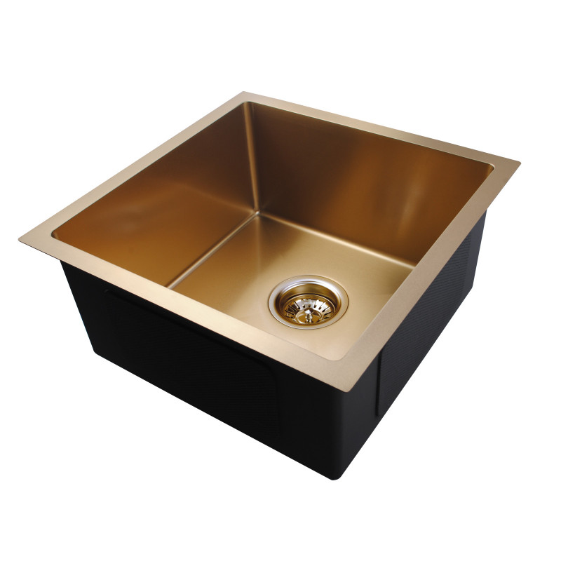 [40505] 1.2mm Brushed Yellow Gold Stainless Steel Handmade Single Bowl Top/Undermount Kitchen/Laundry Sink 440*440*205mm