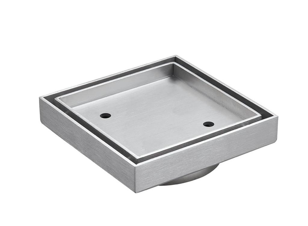 [55840] 115X115mm Brushed Chrome Square Tile Insert Floor Drain(90mm Outlet)