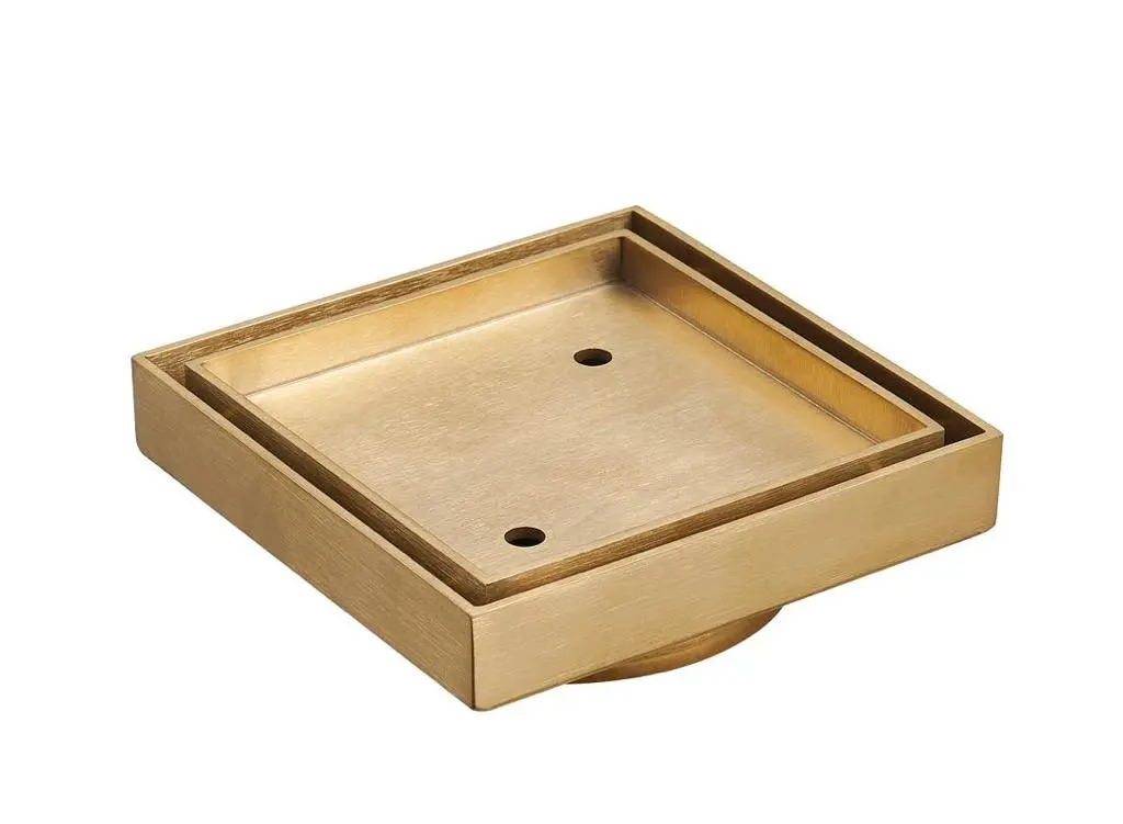 115X115mm Brushed Gold Slim Square Tile Insert Floor Drain(90mm Outlet)