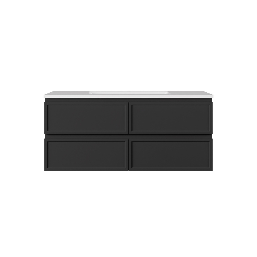 [56483] 1190*455*560mm Matte Black Hamilton Federation Wall Hung PVC Cabinet For Single Bowl Four Drawers