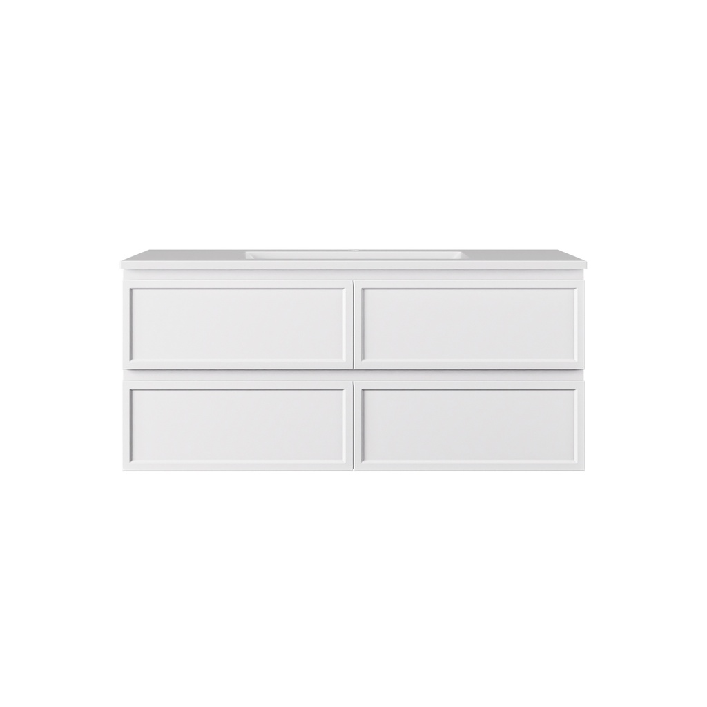 [56476] 1190*455*560mm Matte White Hamilton Federation Wall Hung PVC Cabinet For Single Bowl Four Drawers