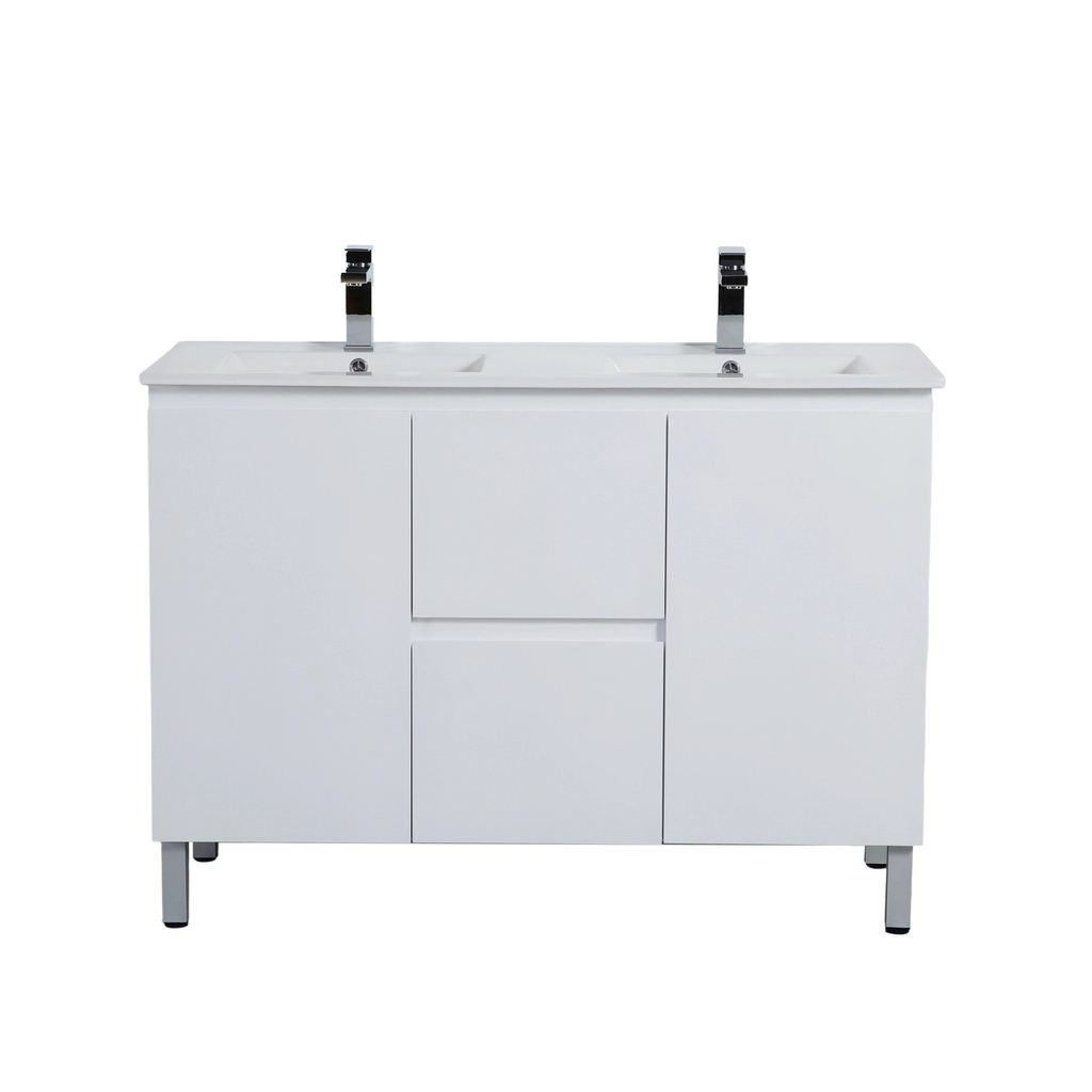 [56861] 1190*455*860mm Gloss White Alpha Free Standing PVC Vanity Double Bowl