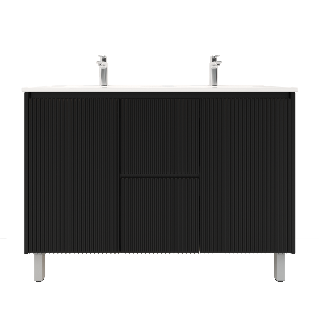 1200mm Brio Freestanding Bathroom Vanity Cabinet with Legs PVC Fluted Matte Black