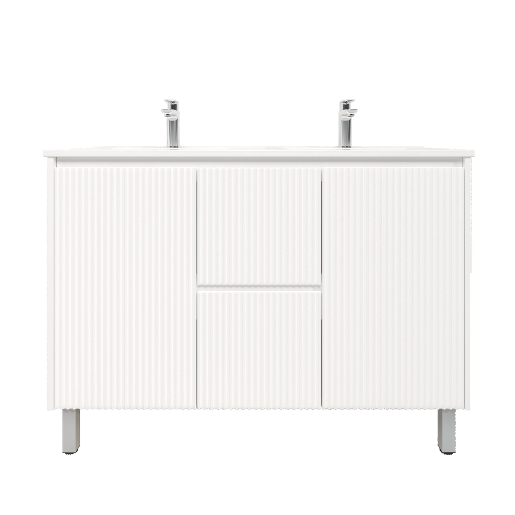 1200mm Brio Freestanding Bathroom Vanity Cabinet with Legs PVC Fluted Matte White