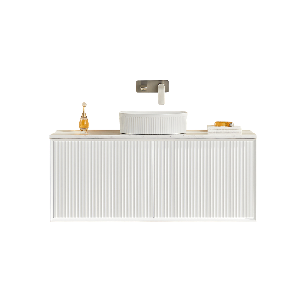 [56666] 1190X455X480mm Matte Black Kliff Modern Fluted Wall Hung Vanity PVC Cabinet