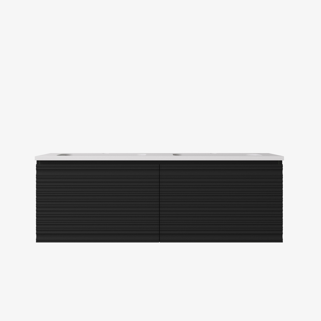 1190x455x400mm Matte Black Sedona Modern Fluted Wall Hung PVC Cabinet,For Double Bowl