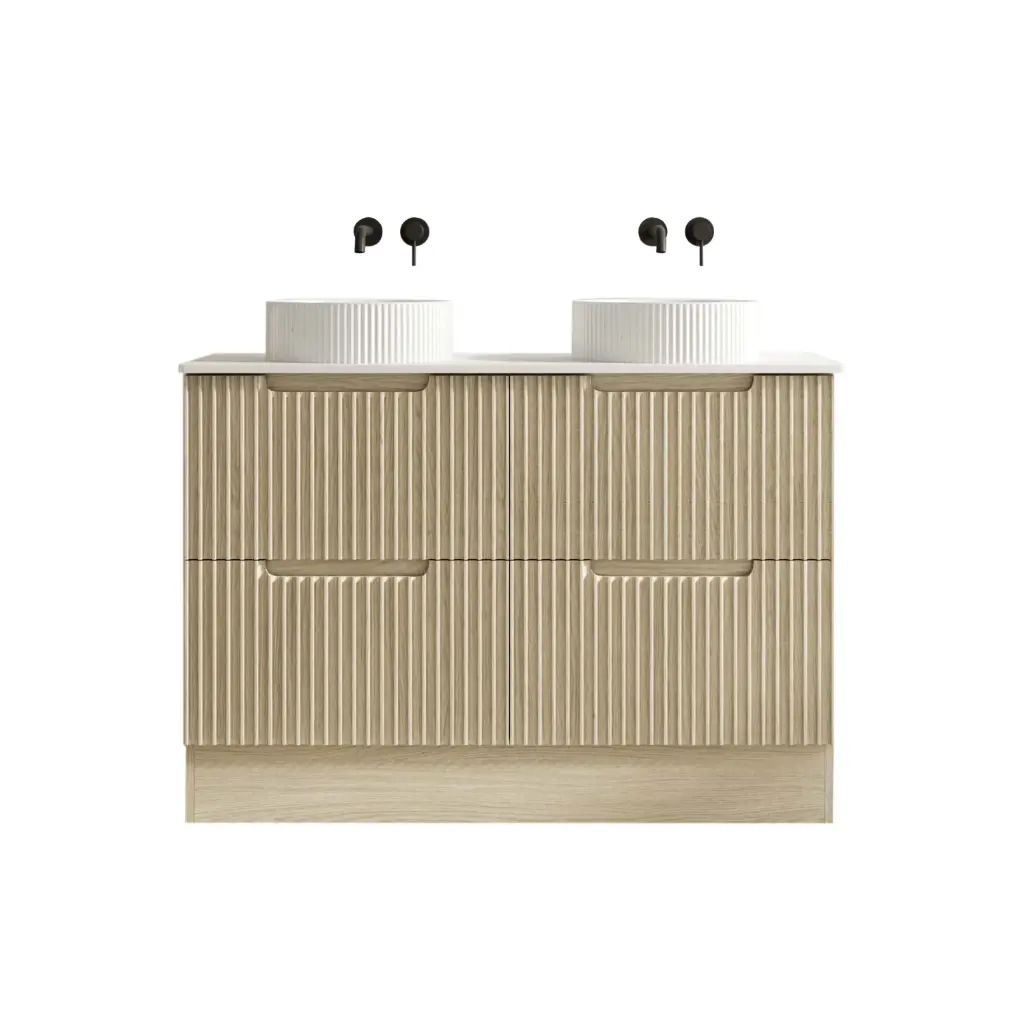 1190x455x830 Natural Oak Premium Straight Edge Freestanding vanity With Carrara Stone Top