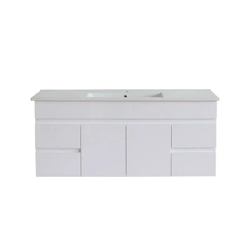 1200*450*560mm Wall Hung Gloss White PVC Vanity With Double Ceramic  Top