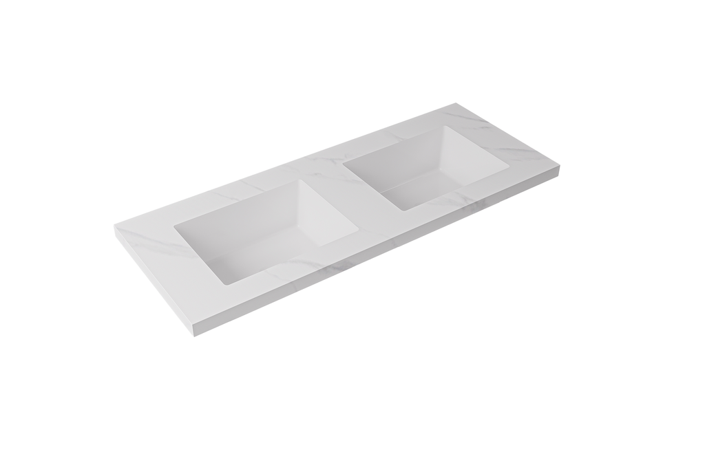 [56771] 12000x460x190mm Carrara White Sintered Stone Seamlessjoined With Fine Ceramic Basin Double Bowl No Tap Hole