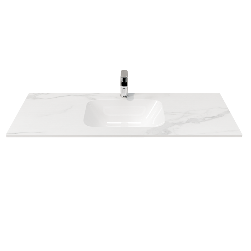1200L*460D*180Hmm White Marble Look Sintered Stone Top With Undermount Basin