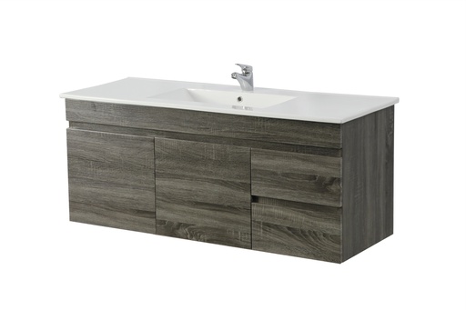 1200mm Dark Grey MDF Wall Hung Bathroom Vanity Cabinet Right Drawer PVC Vacuum Filmed