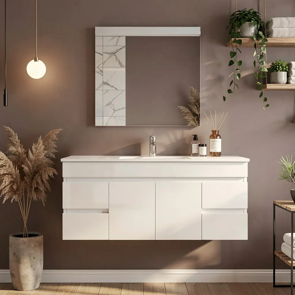 1200Lx500Hx450Dmm Gloss White 2PAC MDF 2M/DR 4S/DW Wall Hung Vanity