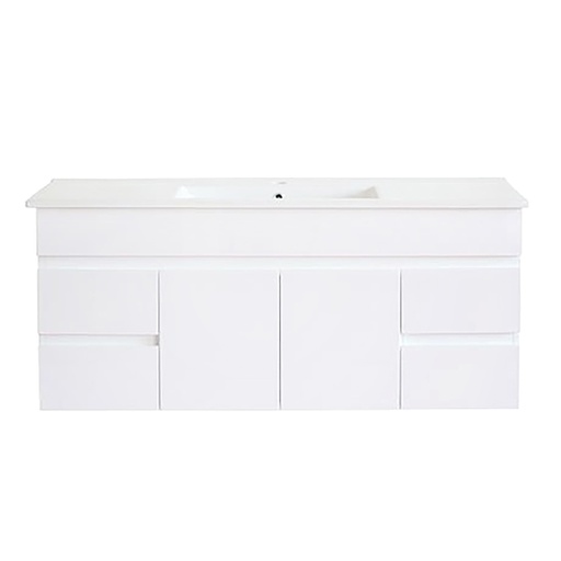 1200Lx500Hx450Dmm Gloss White 2PAC MDF 2M/DR 4S/DW Wall Hung Vanity