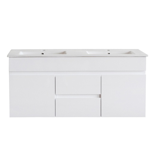 1200Lx500Hx450Dmm Gloss White 2PAC MDF 2M/DW 2S/DR Wall Hung Vanity