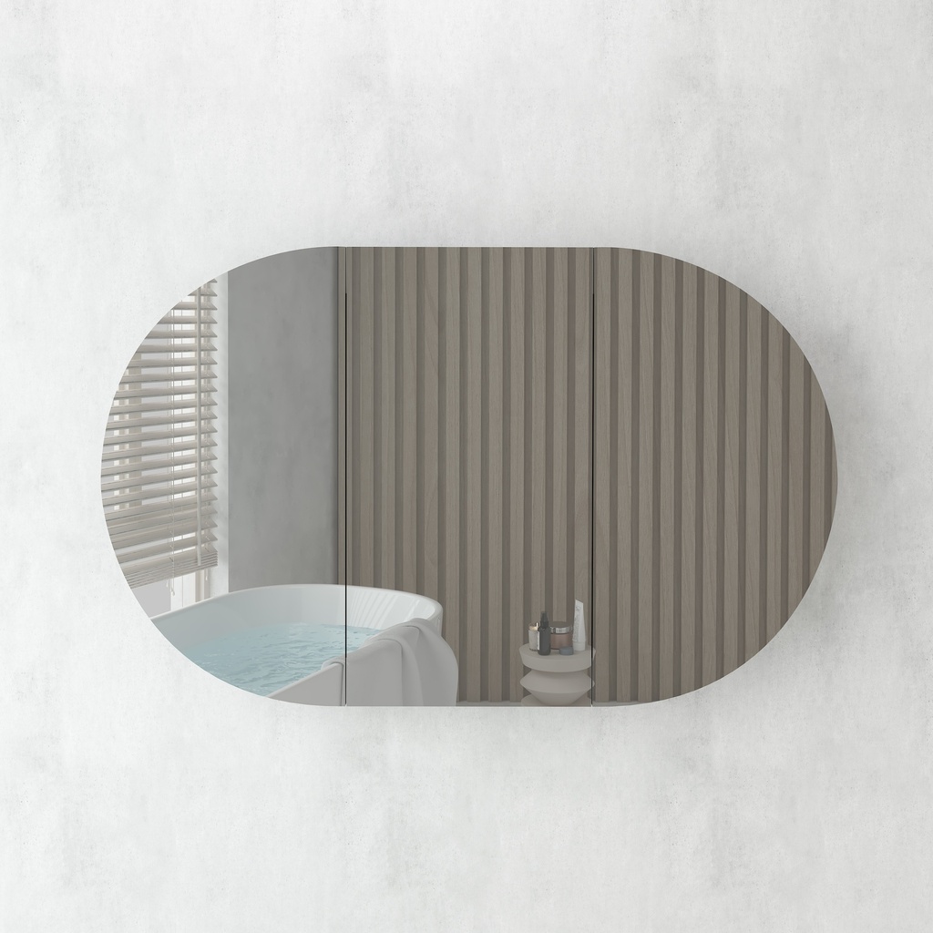 1200Lx750Hx146Dmm Oval Matte Black 2PAC MDF 3/DR Shaving Cabinet