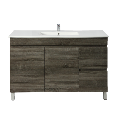 1200mm Dark Grey MDF Freestanding Bathroom Vanity Cabinet Right Drawer PVC Vacuum Filmed