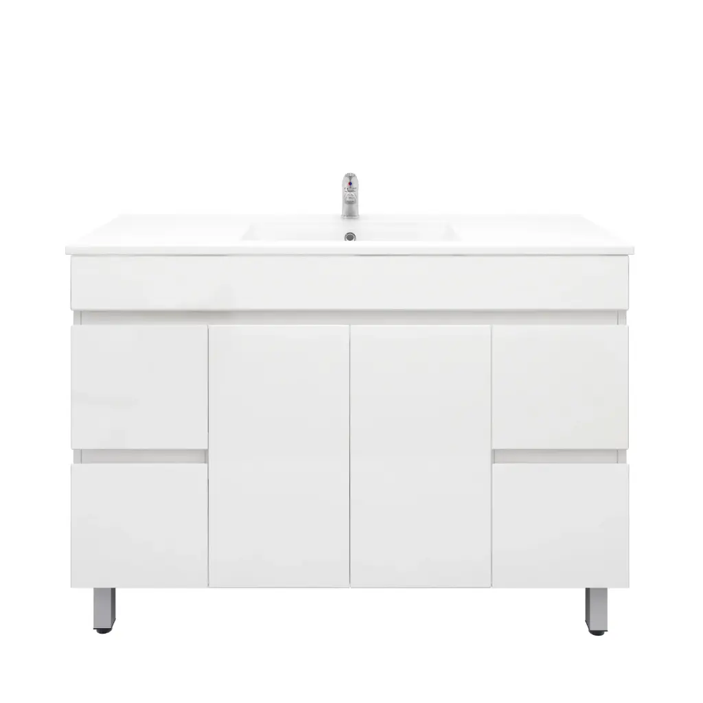 1200Lx830Hx450Dmm Gloss White 2PAC PVC 4S/DW 2M/DR Freestanding Vanity