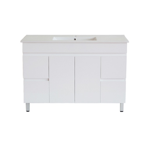 [92022/PVC124L] 1200Lx830Hx450Dmm Gloss White 2PAC PVC 4S/DW 2M/DR Freestanding Vanity