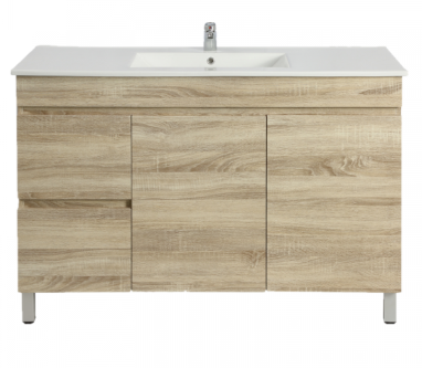 1200Lx830Hx450Dmm White Oak MDF Board with PVC Vacuum Filmed 2L/DW 2R/DR Freestanding Vanity