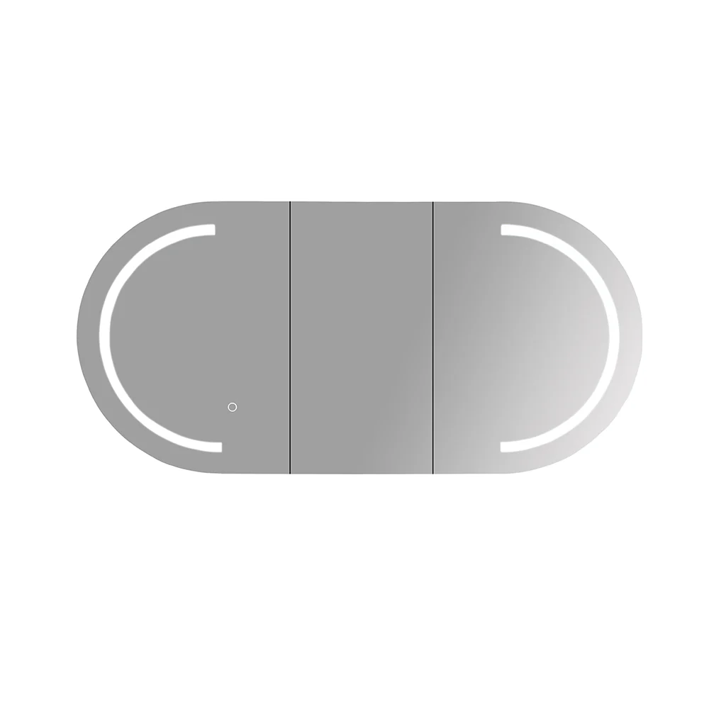 1200x600x160mm Matt White Athena LED Oval PVC Shaving Cabinet Three Doors