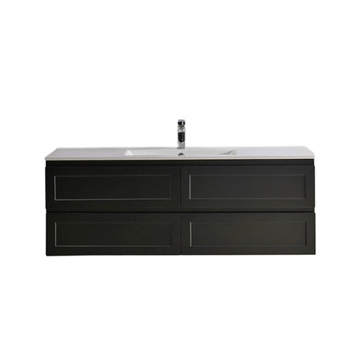 1490*450*560mm Matte Black Fremantle Wall Hung Vanity With 4 Drawers Cabinet Only Single Bowl
