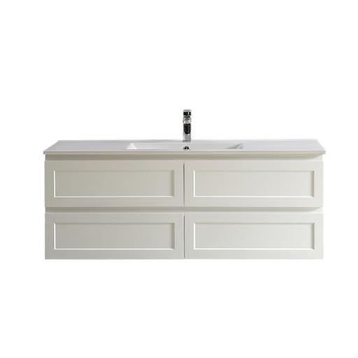1490*450*560mm Matte White Fremantle Wall Hung Vanity With 4 Drawers Cabinet Only Single Bowl