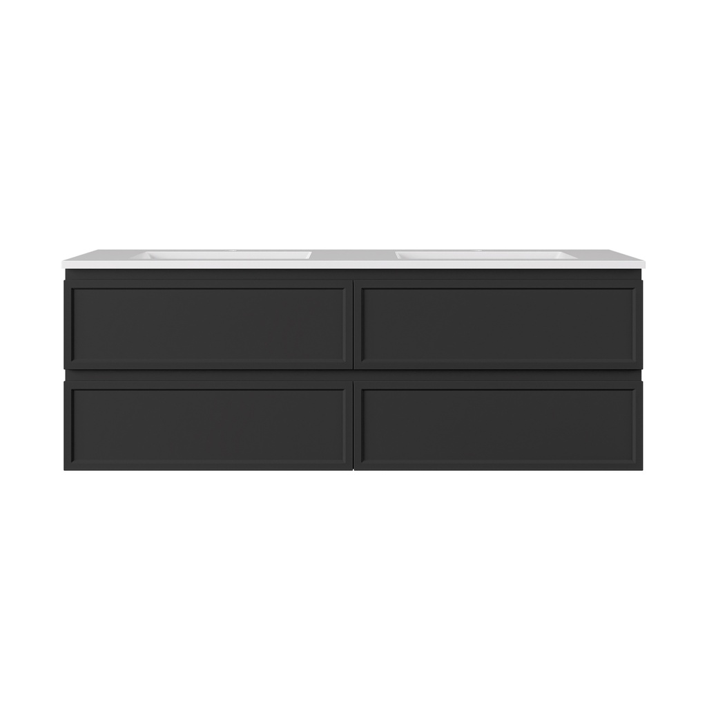 1490*455*500mm Matte Black New Hamilton Federation Slim Wall Hung Cabinet For Single Bowl And Double Bowl