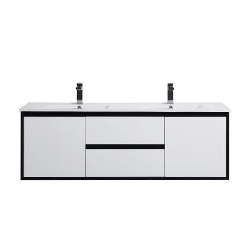 1490*455*525mm PE Vanity Wall Hung With Double Bowl Ceramic Top