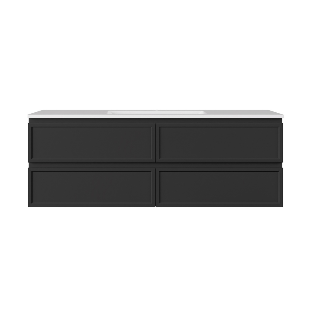 1490*455*560mm Matte Black Hamilton Federation Wall Hung PVC Cabinet For Single Bowl Four Drawers