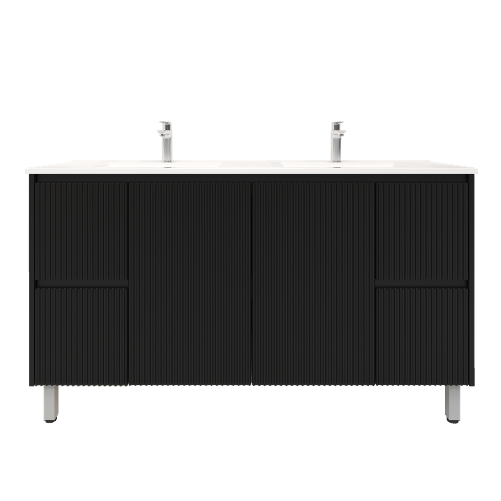 1490Lx455Dx860Hmm Brio Matte Black 2PAC Coating PVC 4S/DW 2M/DR Freestanding Bathroom Vanity