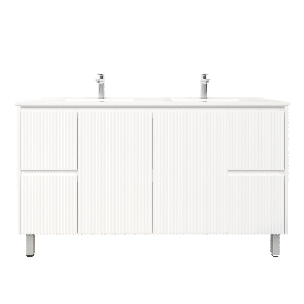 1500mm Brio Freestanding Bathroom Vanity Cabinet with Legs PVC Fluted Matte White