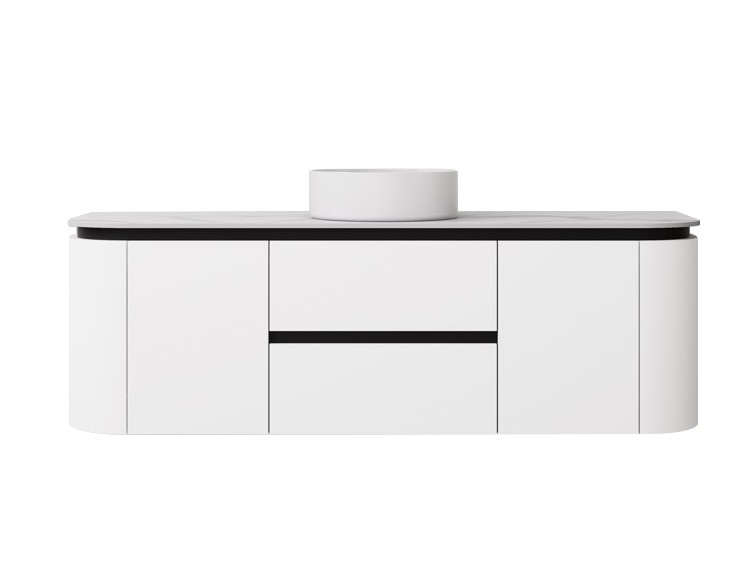 [56675] 1490X455X470mm Matte Black And White Devito Modern Wall Hung Vanity PVC Cabinet