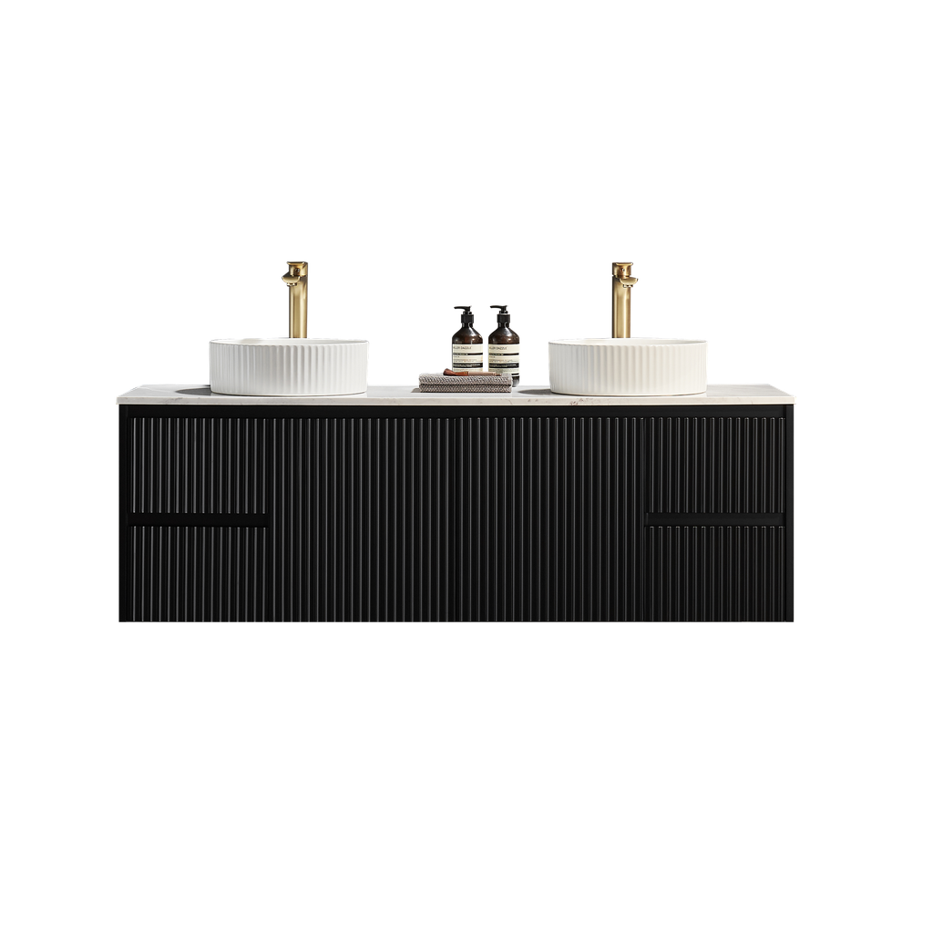 1490X455X480mm Matte Black Crete Modern Fluted Wall Hung Vanity PVC Cabinet