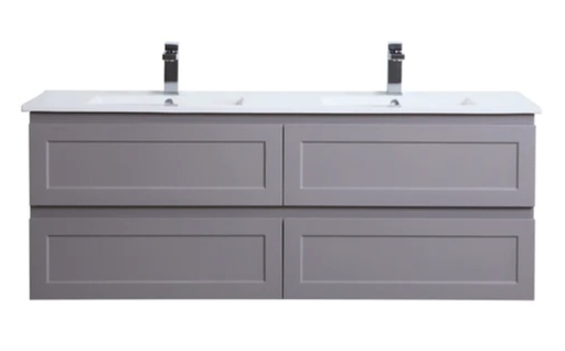 1500*460*580mm Matte Grey Vanity With Double Bowl Ceramic Top