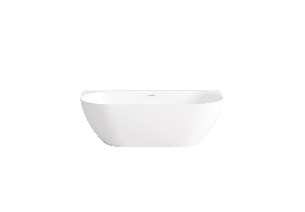 1500*770*550mm Gloss White Ellips Back To Wall Free Standing Acrylic Bathtub With Overflow,Chrome Waste And Pipe Included