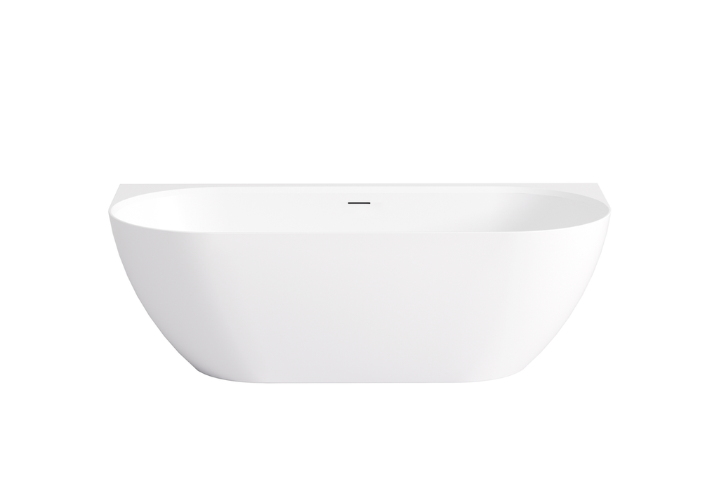 1500*770*551mm Matte White Ellips Back To Wall Free Standing Acrylic Bathtub With Overflow,Matte White Waste And Pipe Included