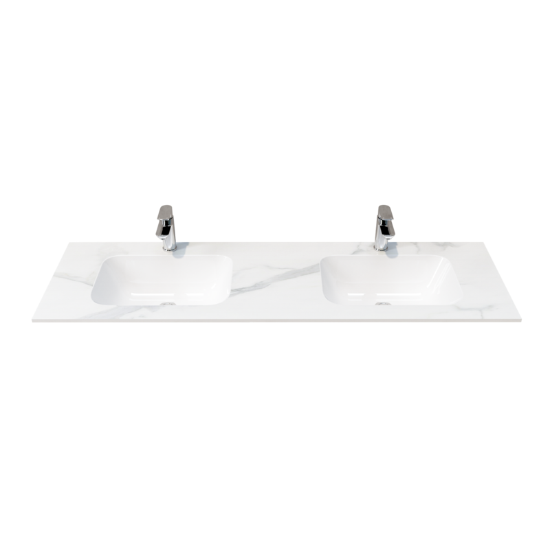1500L*460D*180Hmm White Marble Look Sintered Stone Top With Double Undermount Basin