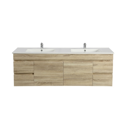1500mm White Oak MDF Wall Hung Bathroom Vanity Cabinet PVC Vacuum Filmed
