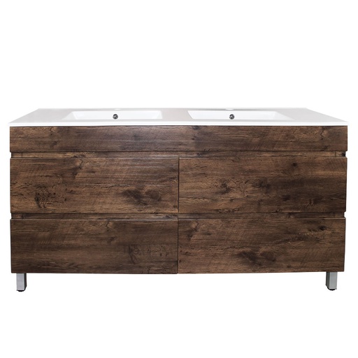 [93055/DO1546L-D] 1500Lx830Hx450Dmm Dark Oak MDF Board with PVC Vacuum Filmed 4/DW Freestanding Vanity