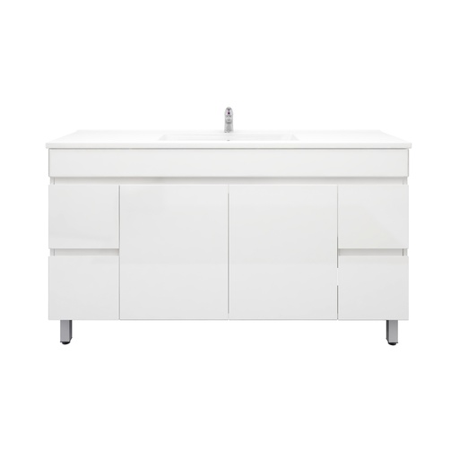 [91026/M154L] 1500Lx830Hx450Dmm Gloss White 2PAC MDF 4S/DW 2M/DR Freestanding Vanity