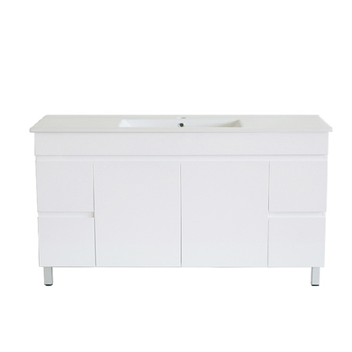 1500Lx830Hx450Dmm Gloss White 2PAC PVC 4S/DW 2M/DR Freestanding Vanity