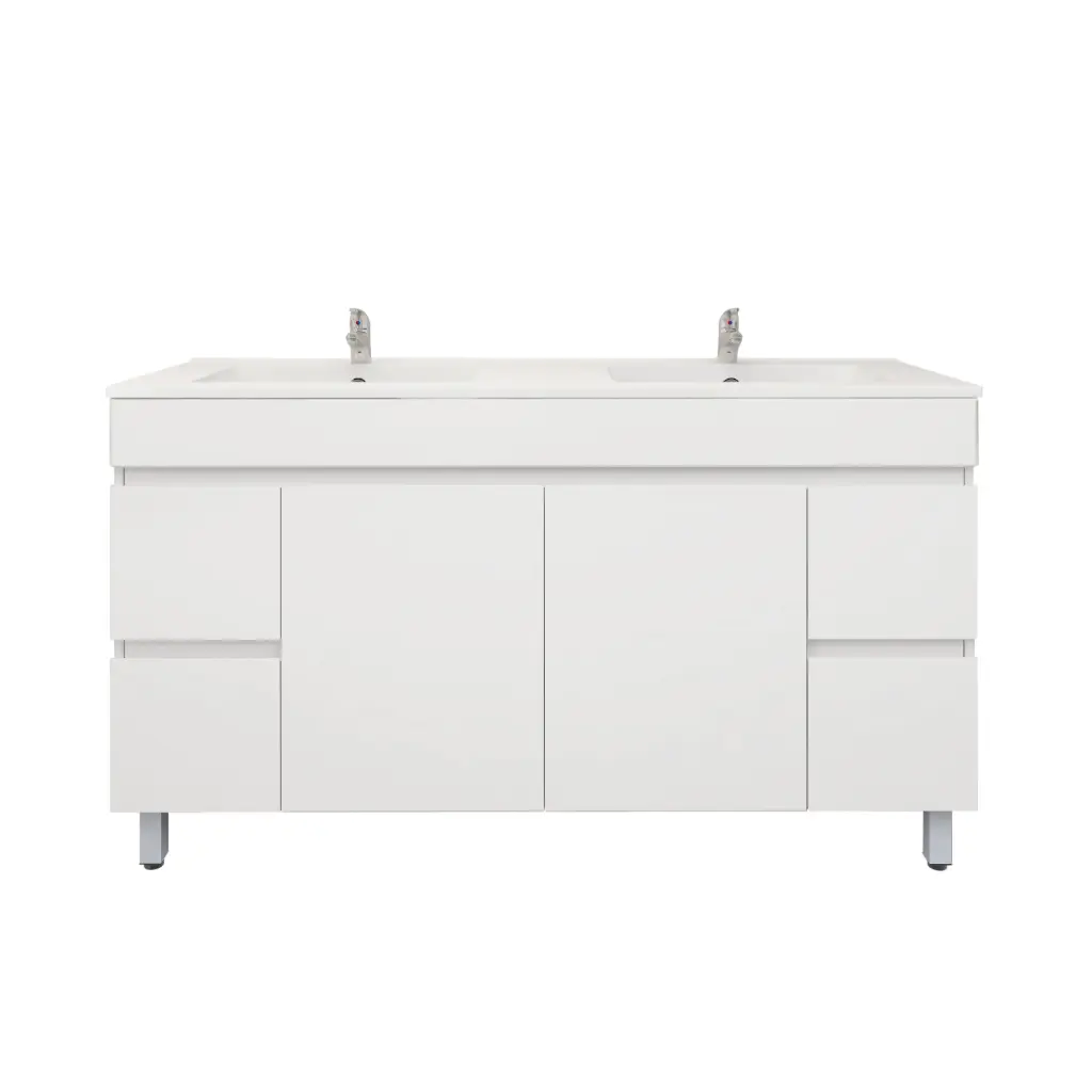 1500mm Freestanding Bathroom Vanity Cabinet with Legs PVC Gloss White
