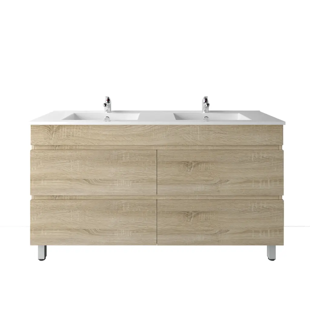 1500mm White Oak MDF 4 Drawers Freestanding Bathroom Vanity Cabinet Only
