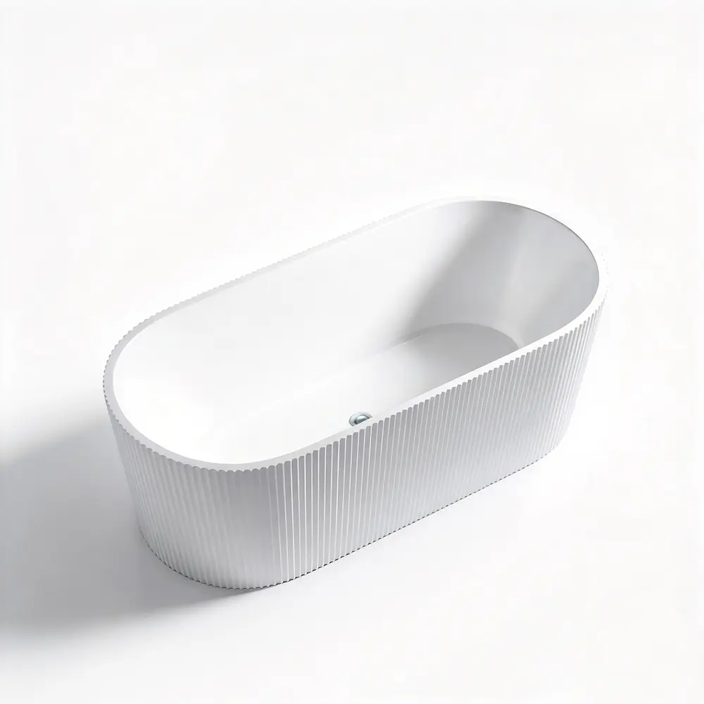 1500X750X580mm Gloss Black And White Agena Fluted Acrylic Free Standing Bath None Overflow 40mm Waste + Pipe Supplied