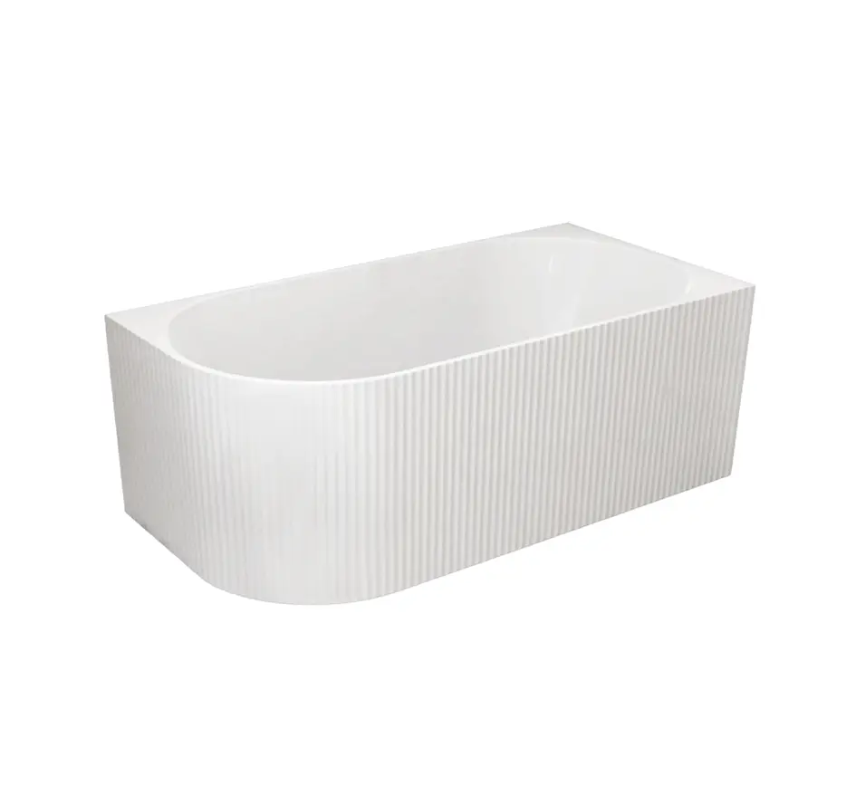 1500X750X600mm Gloss White Binge Fluted Skirt Bath Right Corner None Overflow 40mm Waste+Pipe Supplied
