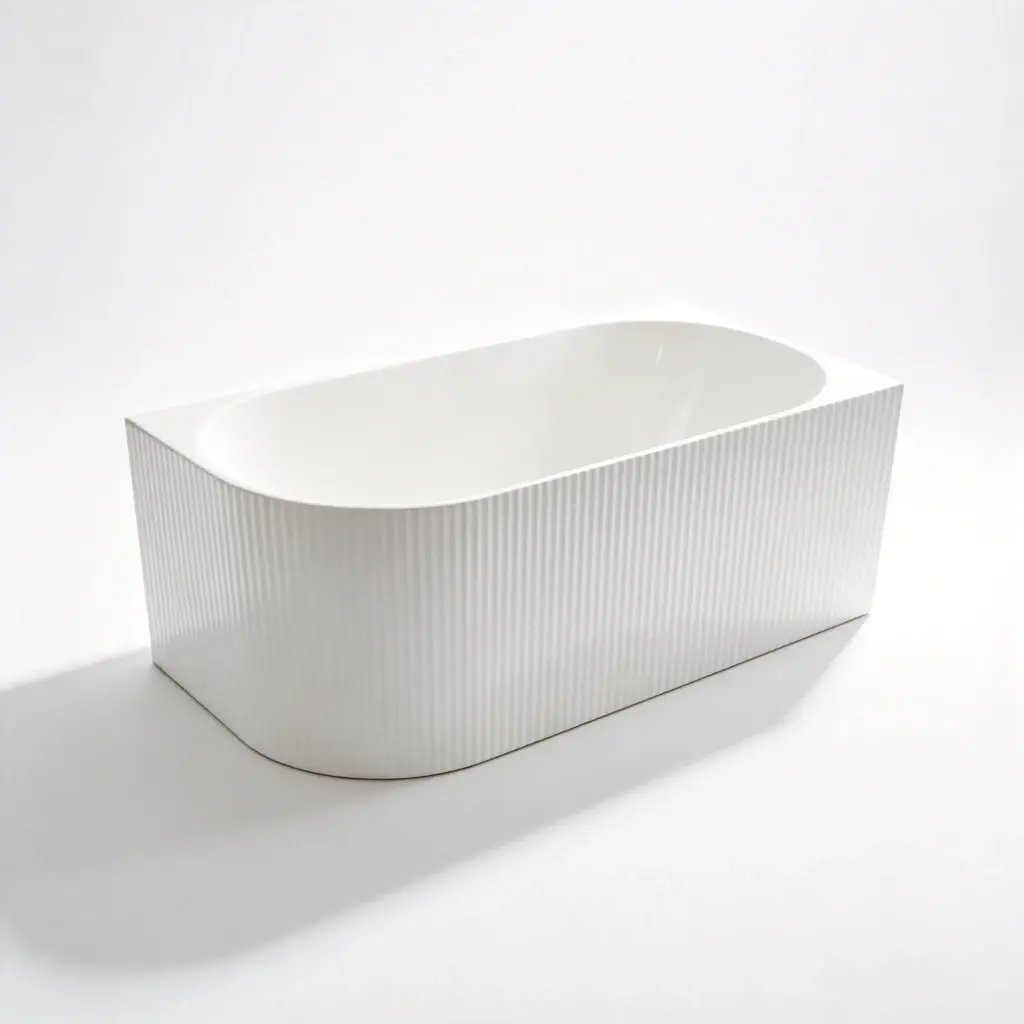 1500X750X600mm Matte White Binge Fluted Skirt Bath Right Corner None Overflow 40mm Waste+Pipe Supplied