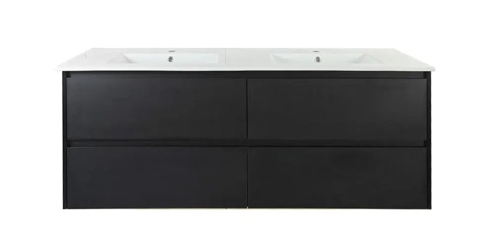 1500x460x560mm Hera Black Oak Wall Hung MDF Vanity With Luna White Stone Top Four Soft Closing Drawers