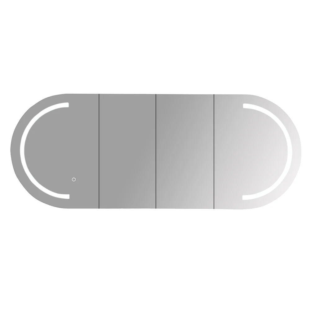 1500x600x160mm Matt White Athena LED Oval PVC Shaving Cabinet Four Doors