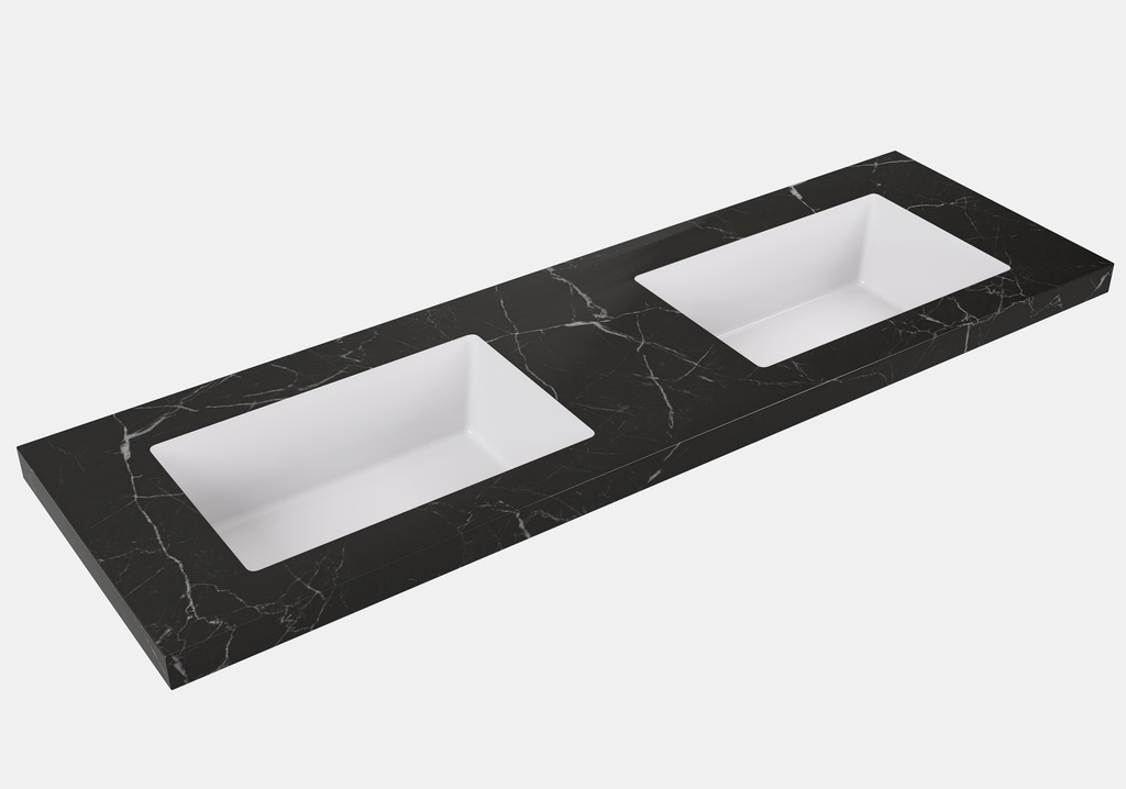 1505X465X50mm Calacatta Night Black Sintered Stone Semless Joined With Fine Ceramic Basin Stone Double Bowl,No Tap Hole
