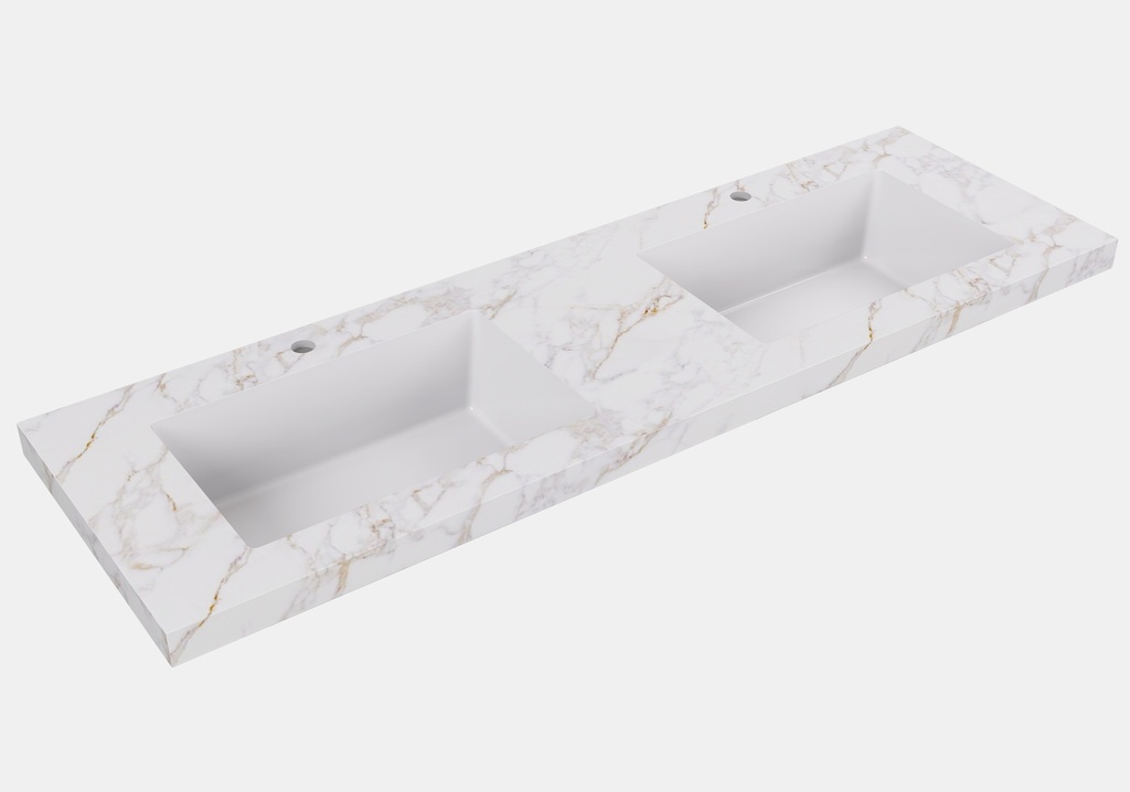 [56430] 1505X465X50mm Carrara Gold Sintered Stone Semless Joined With Fine Ceramic Basin Stone Double Bowl